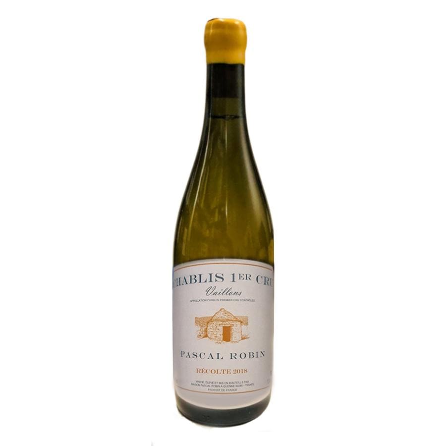 Pascal Robin Chablis 1er Cru Vaillons White wine bottle with yellow wax top