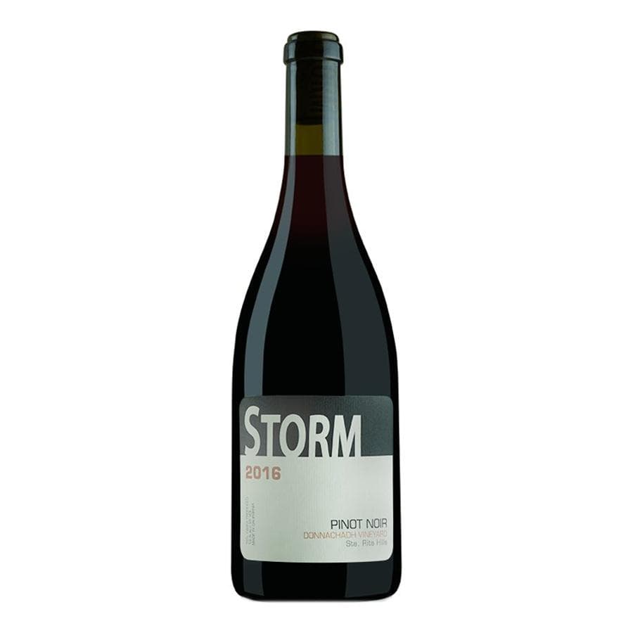 Storm Wines Santa Barbara County Pinot Noir Red wine bottle and black Storm Branded label
